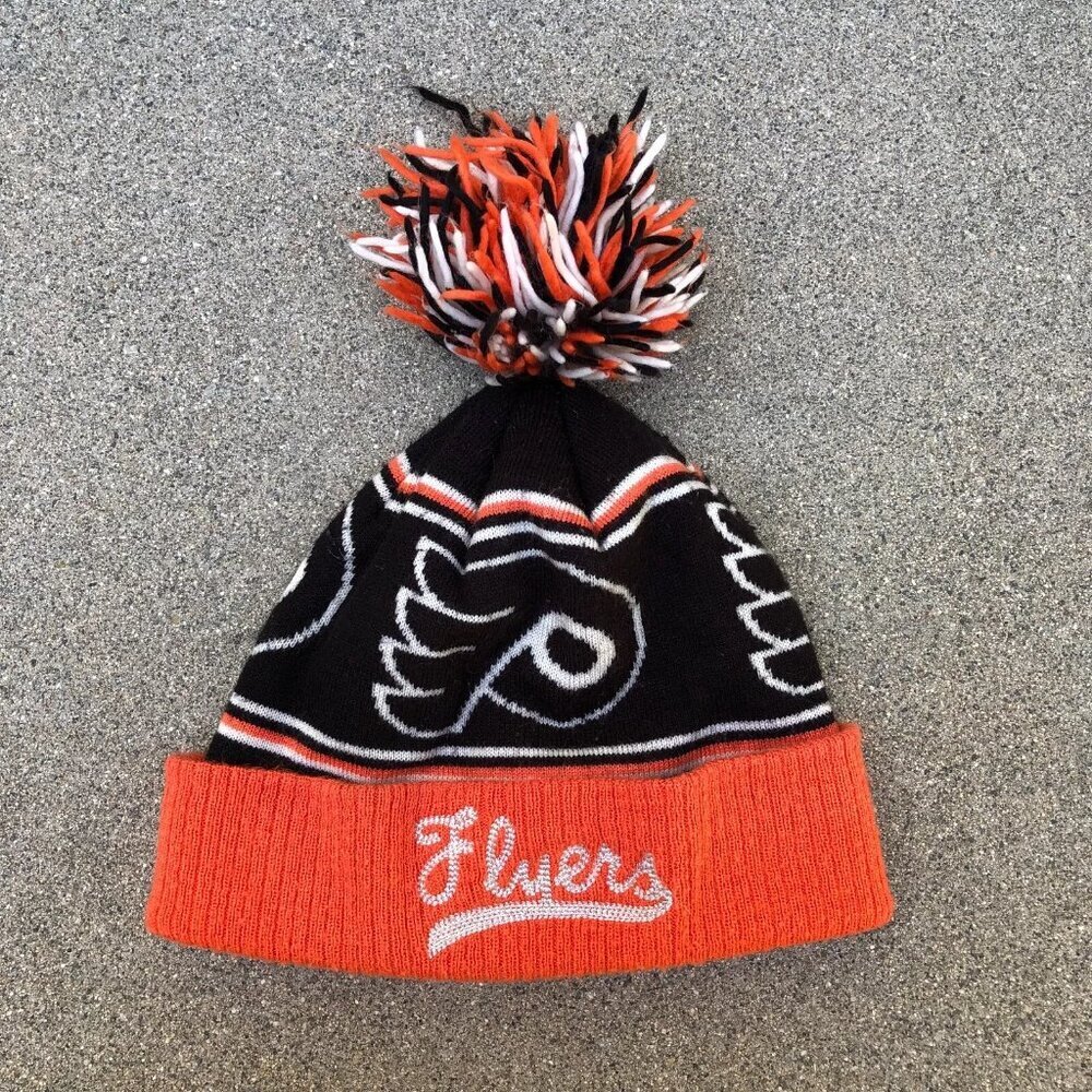 NHL CCM Philadelphia Flyers Pom Beanie Hat Men's Cuffed Hockey Acrylic Cap​​